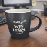 Tazza in ceramica nera opaca da 355 ml "I never lose. I either win or Learn. N.Mandela"