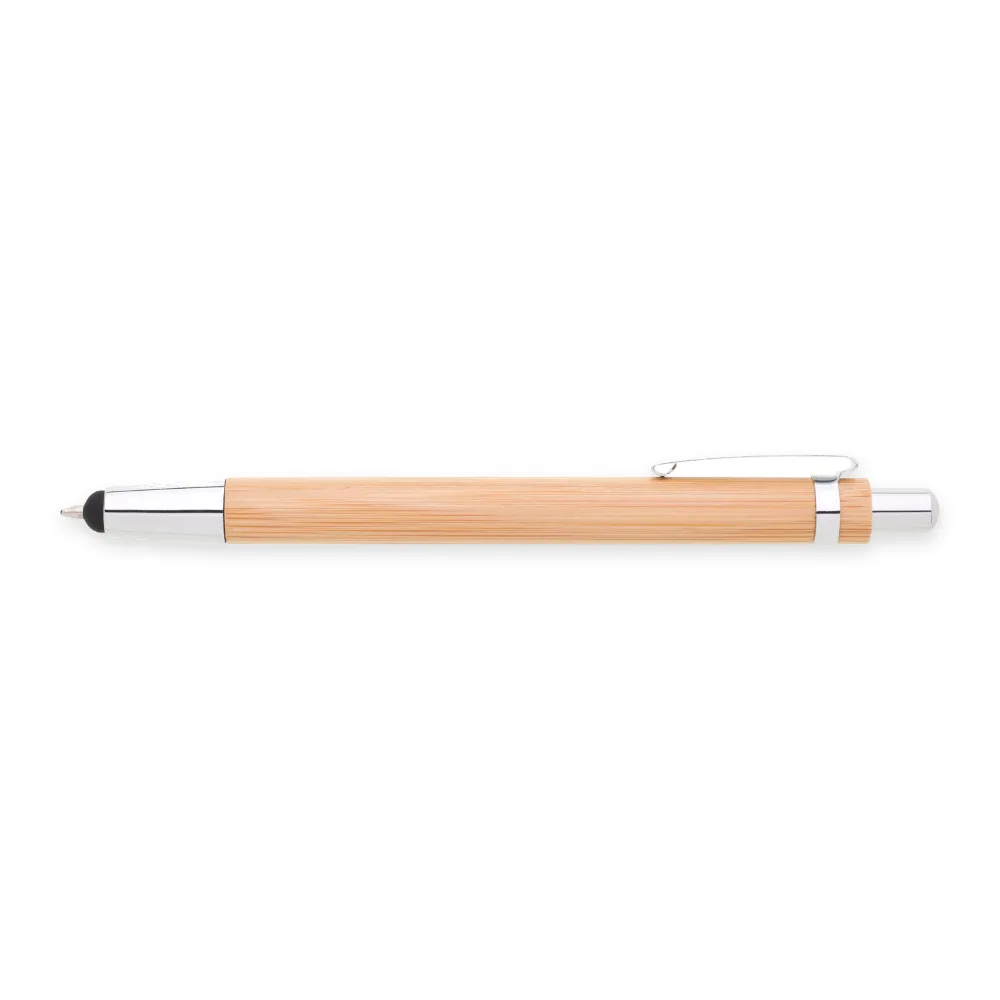 Penna personalizzata in bambù naturale con clip in metallo e punta stylus touch