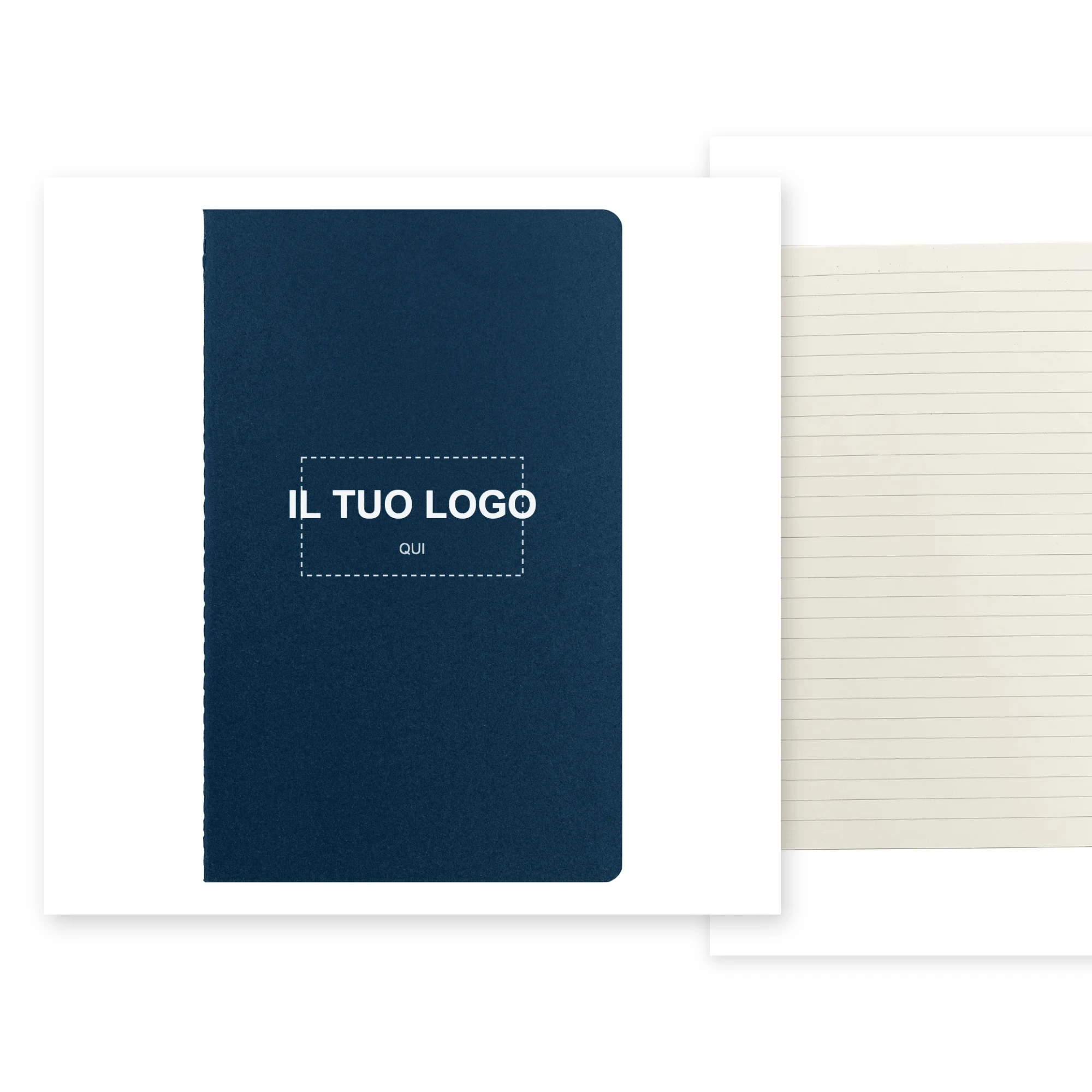 Quaderno A5 personalizzabile con il tuo logo, con interno a righe in carta FSC in primo piano