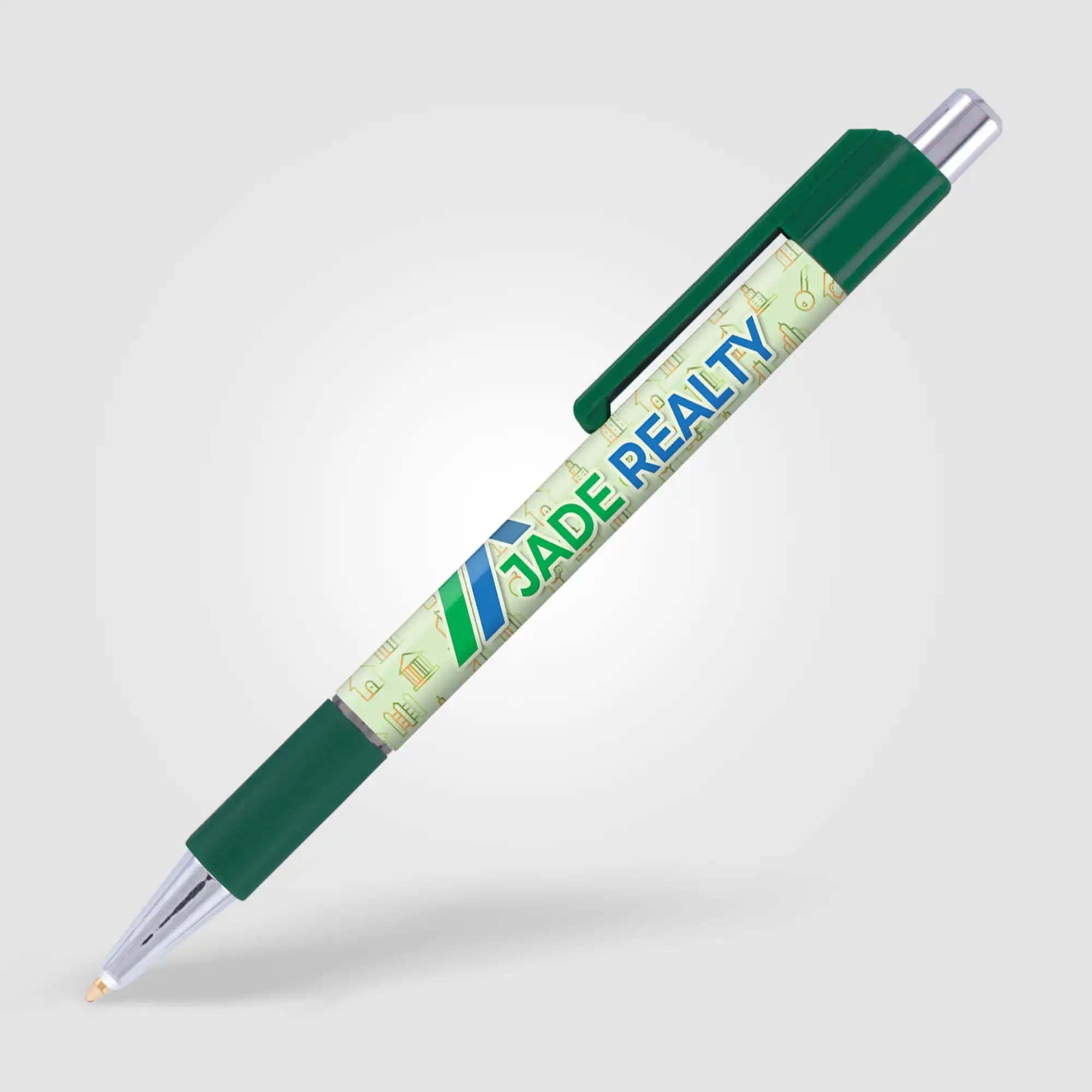 Penna personalizzata cromata con impugnatura colorata verde