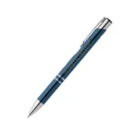 Penna personalizzata in alluminio riciclato metallizzato blu navy scuro con logo stampato in quadricromia