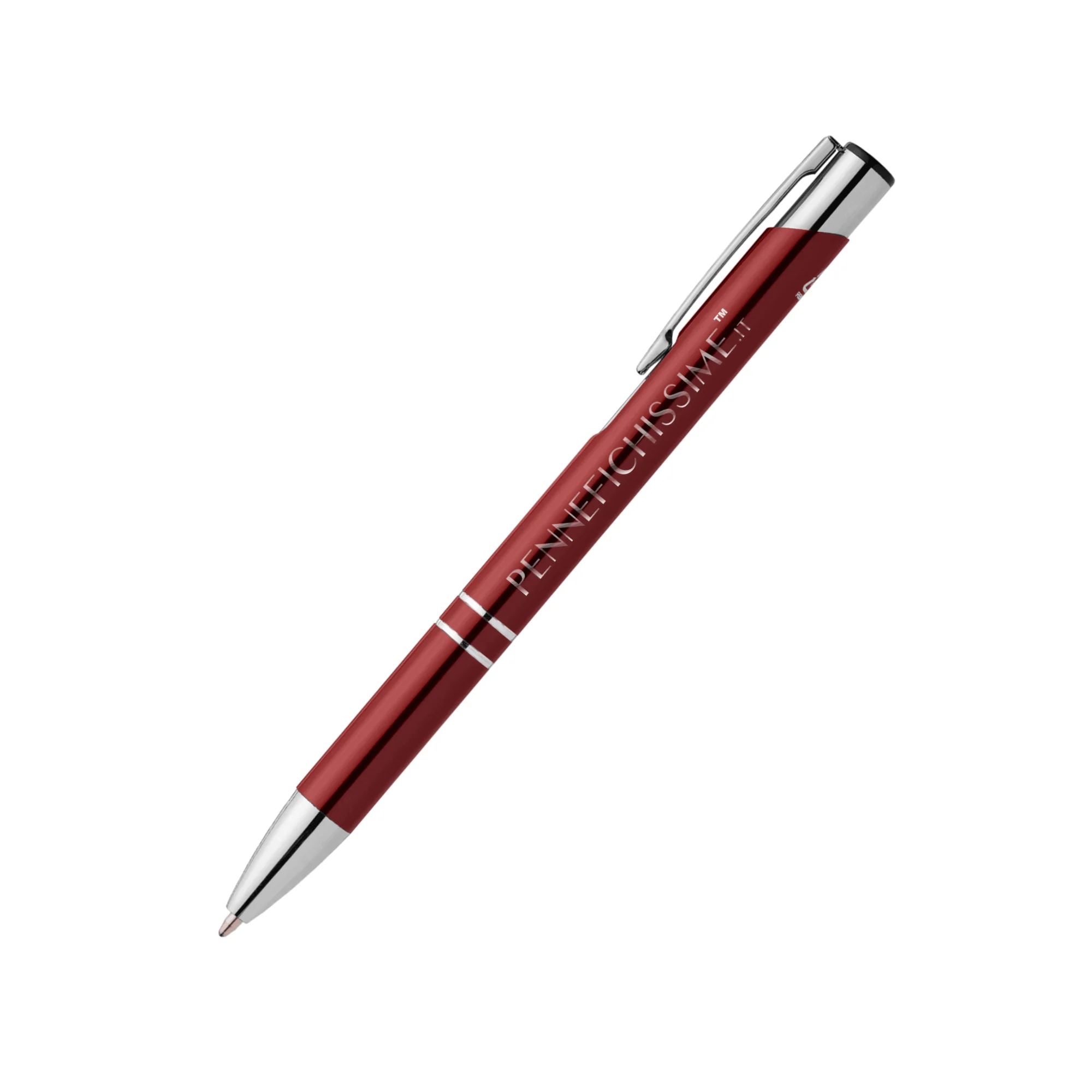 Penna personalizzata in alluminio riciclato metallizzato borgogna con logo inciso al laser