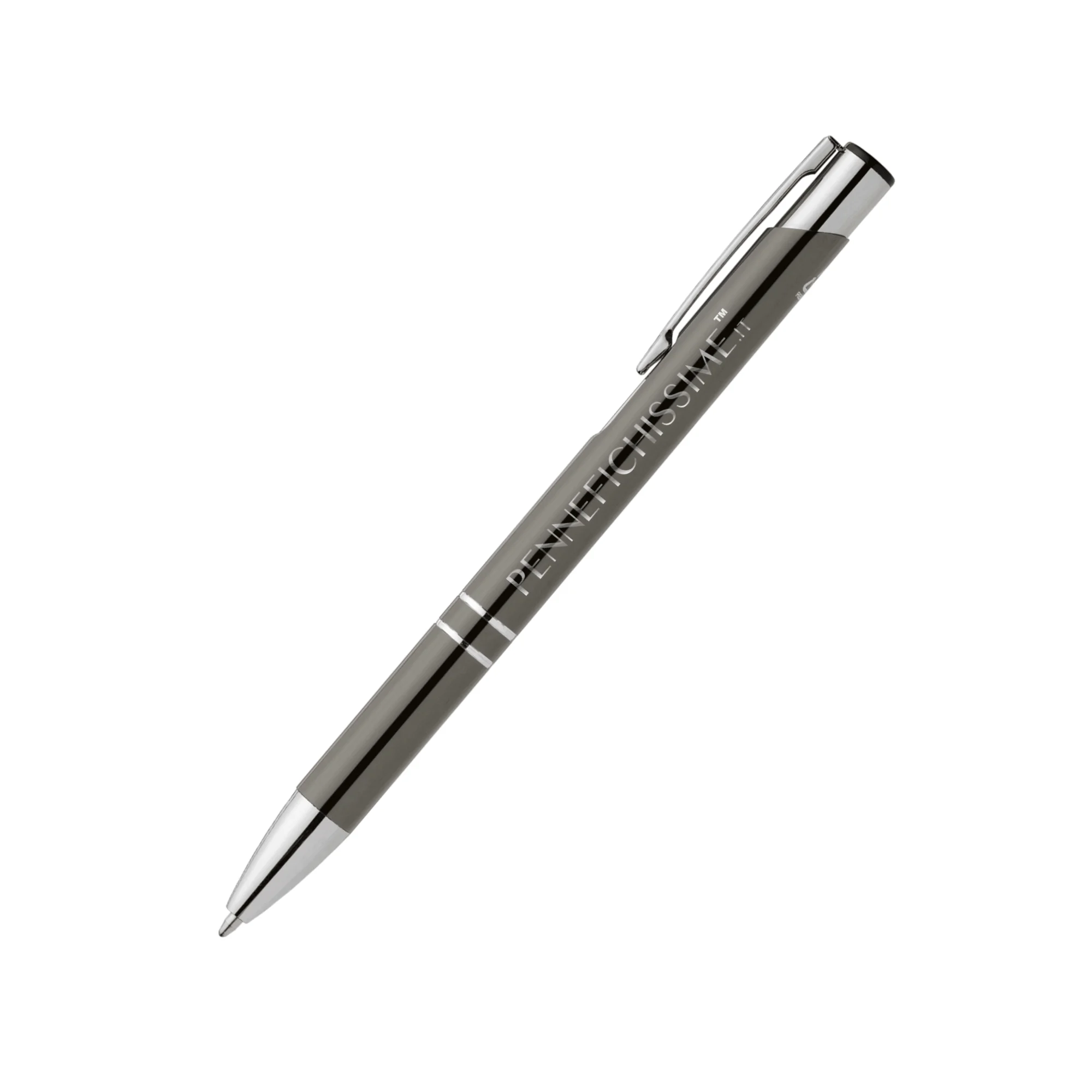 Penna personalizzata in alluminio riciclato metallizzato gunmetal con logo inciso al laser