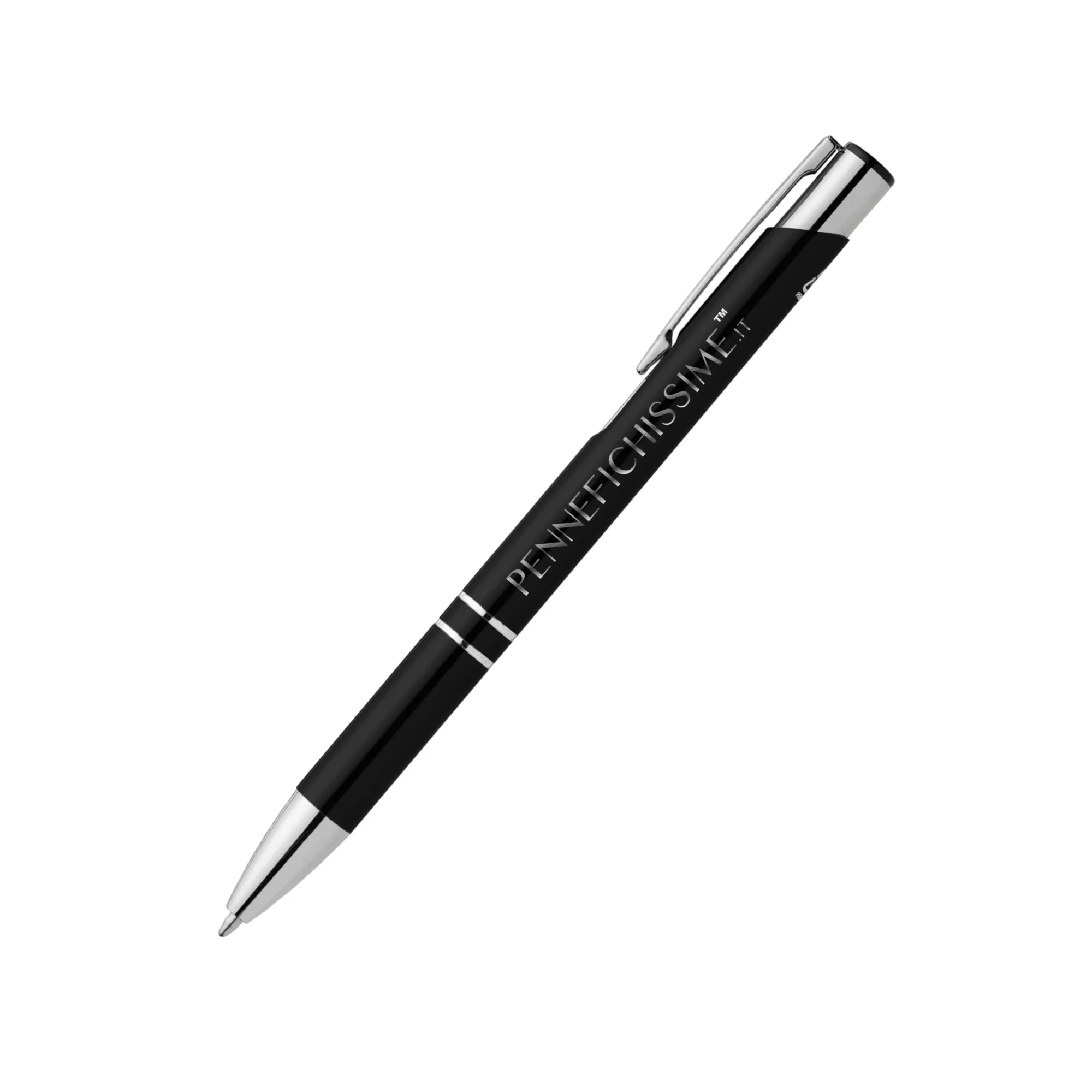 Penna personalizzata in alluminio riciclato metallizzato nero con logo inciso al laser