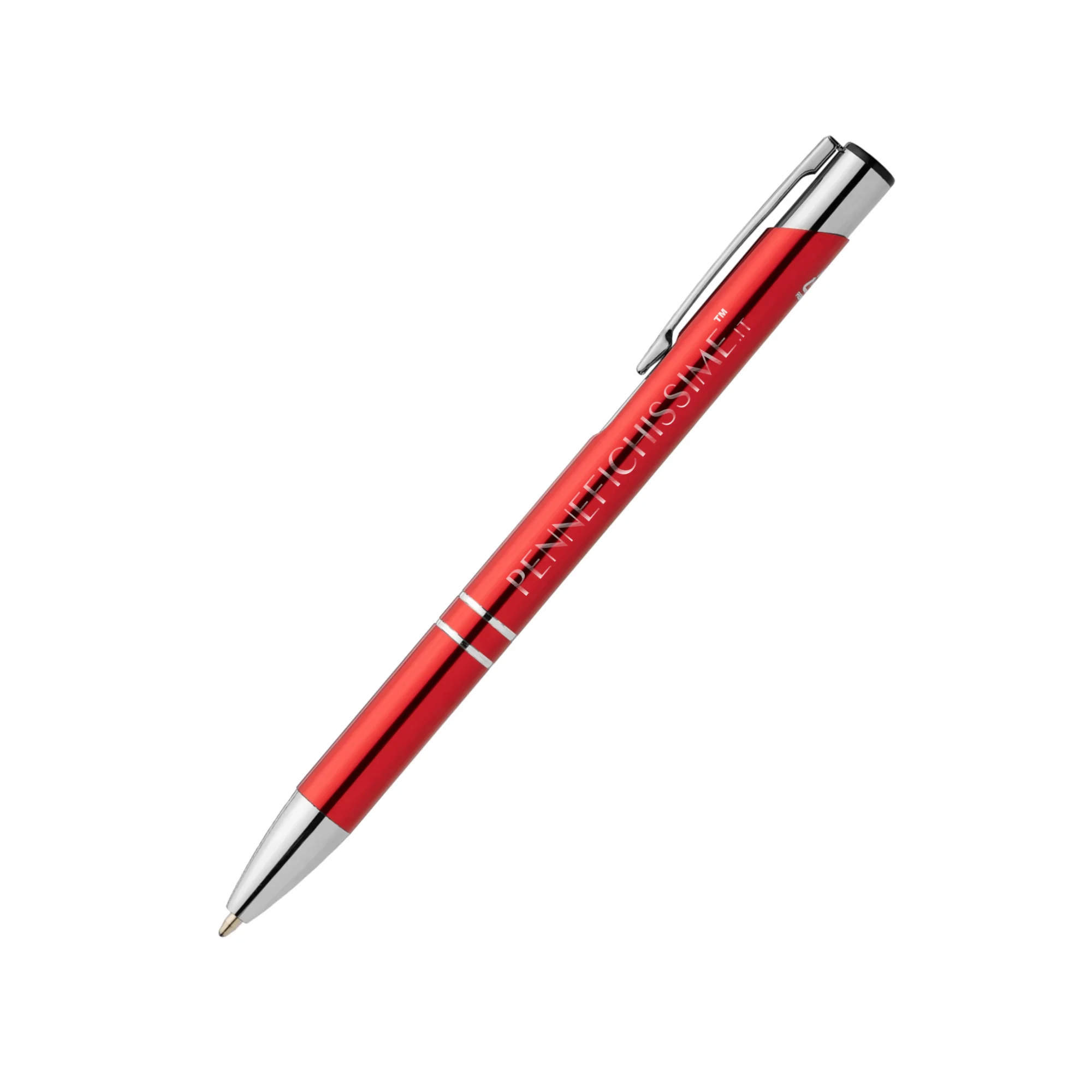 Penna personalizzata in alluminio riciclato metallizzato rosso con logo inciso al laser