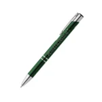 Penna personalizzata in alluminio riciclato metallizzato verde foresta con logo inciso al laser
