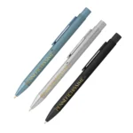 Penna personalizzata in alluminio riciclato spazzolato nei 3 colori disponibili con logo stampato a colori