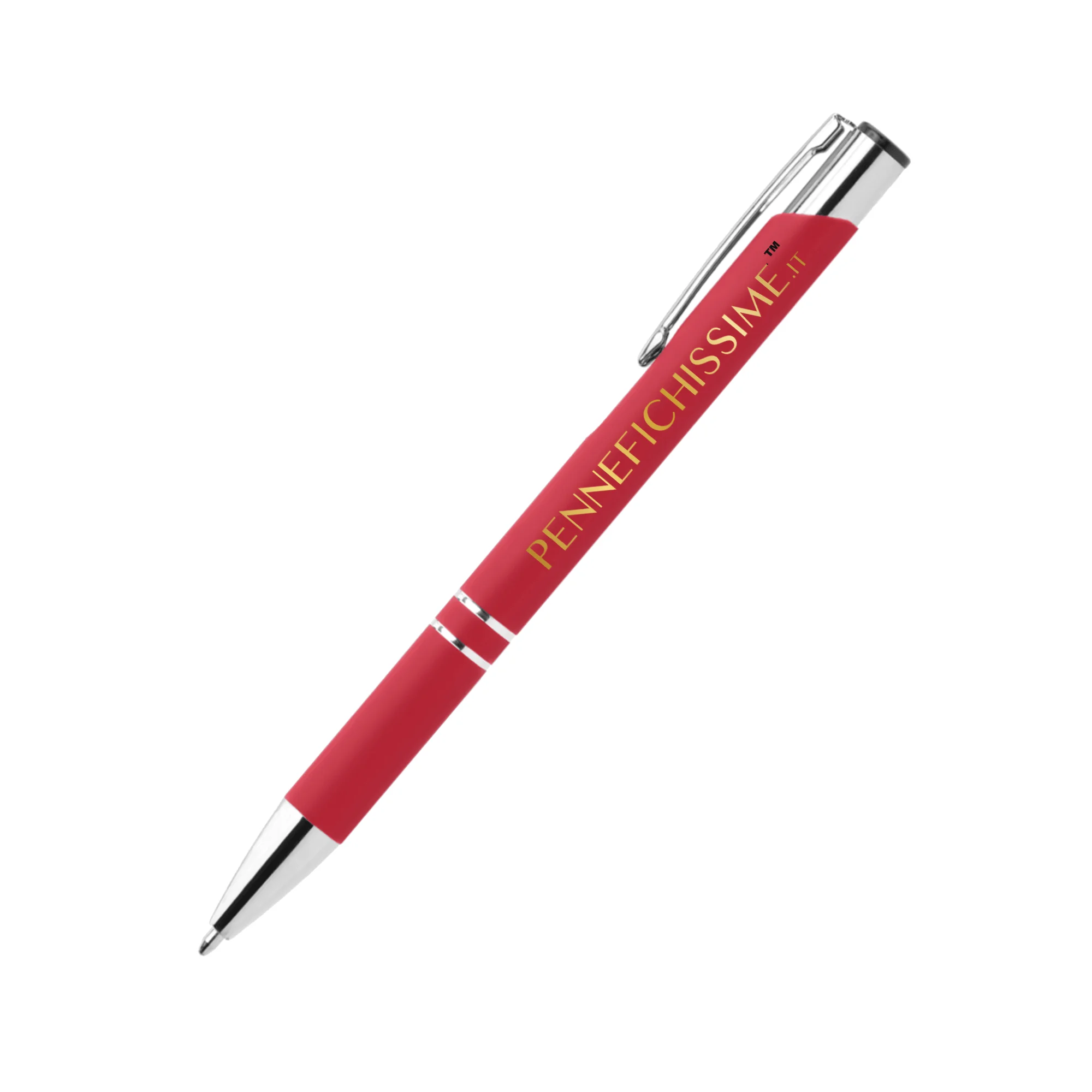 Penna personalizzata in alluminio soft touch rossa con logo stampato a colori