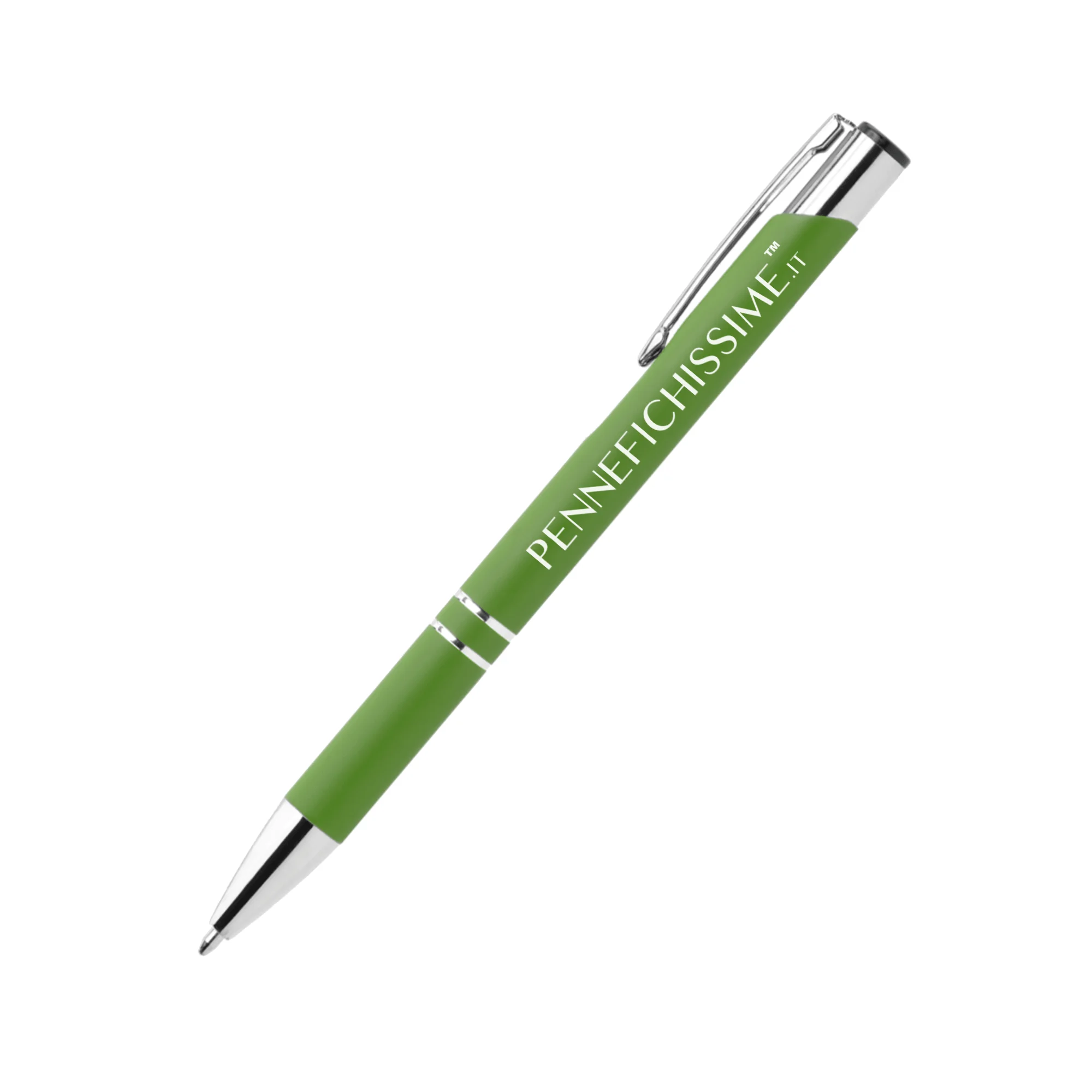 Penna personalizzata in alluminio soft touch verde con logo inciso al laser