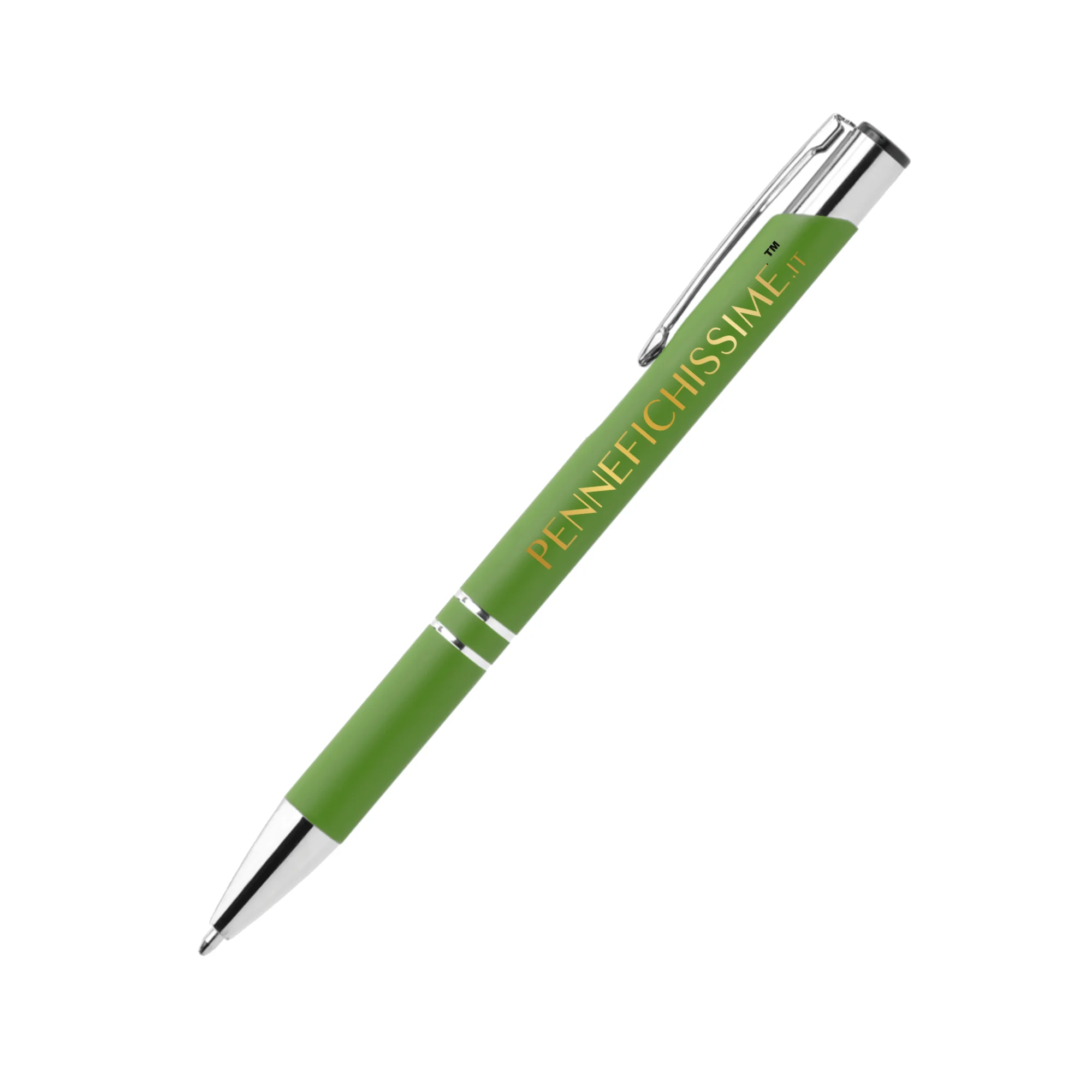 Penna personalizzata in alluminio soft touch verde con logo stampato a colori