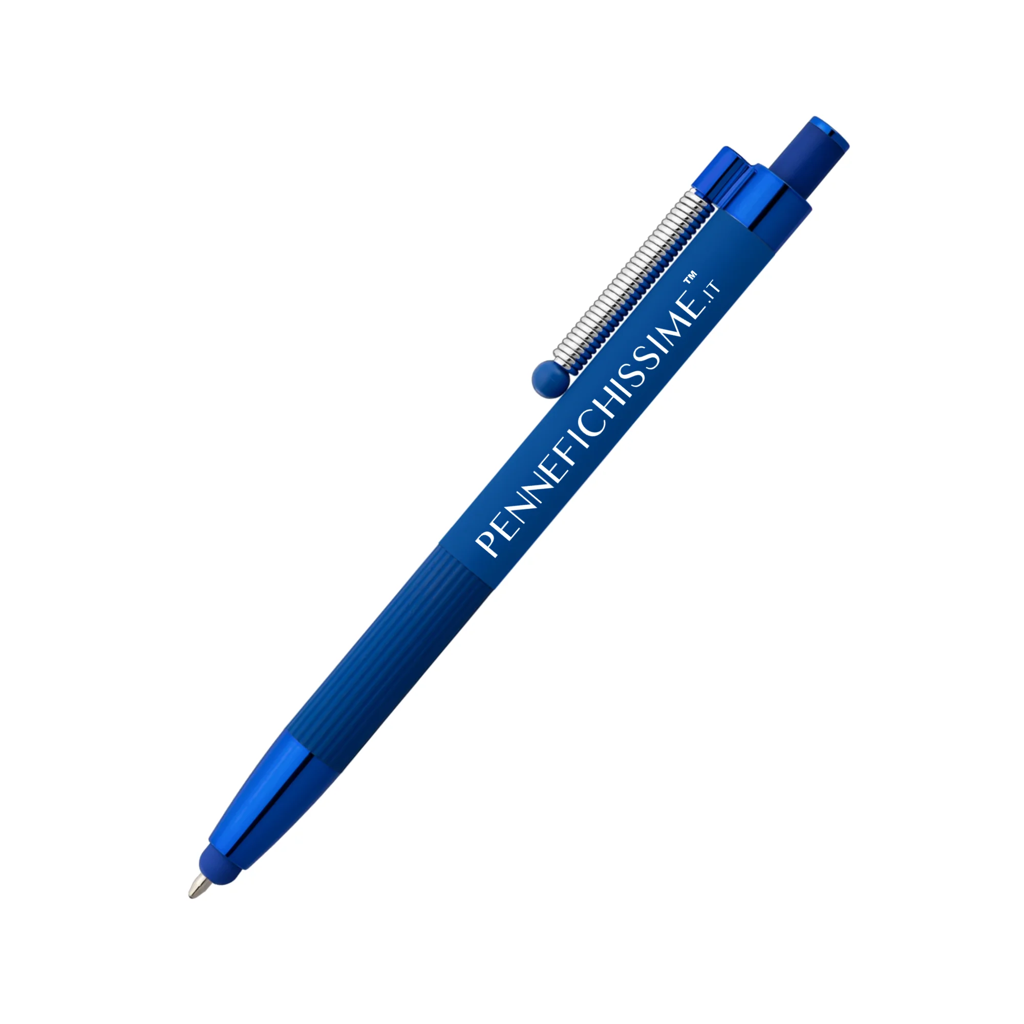 Penna personalizzata touch antistress in alluminio riciclato blu reale con logo inciso al laser