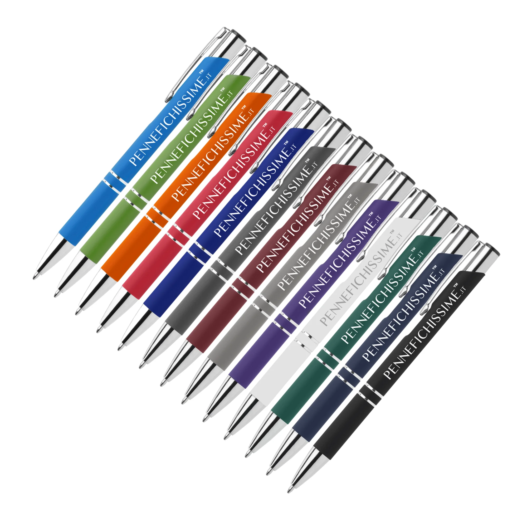 Penna personalizzata in alluminio soft touch nei 13 colori disponibili con logo inciso al laser