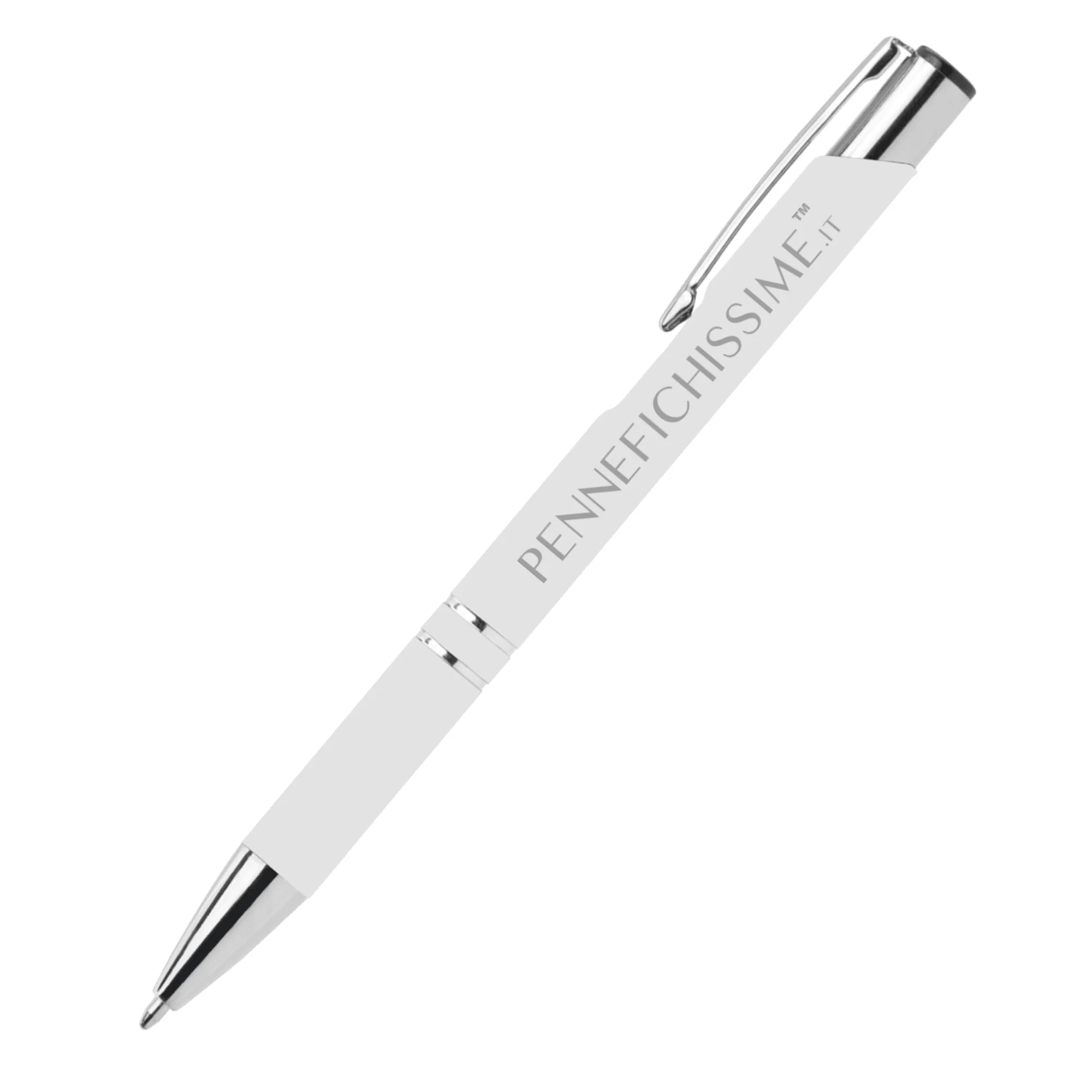 Penna personalizzata in alluminio soft touch bianca con logo inciso al laser