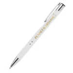 Penna personalizzata in alluminio soft touch bianca con logo stampato a colori