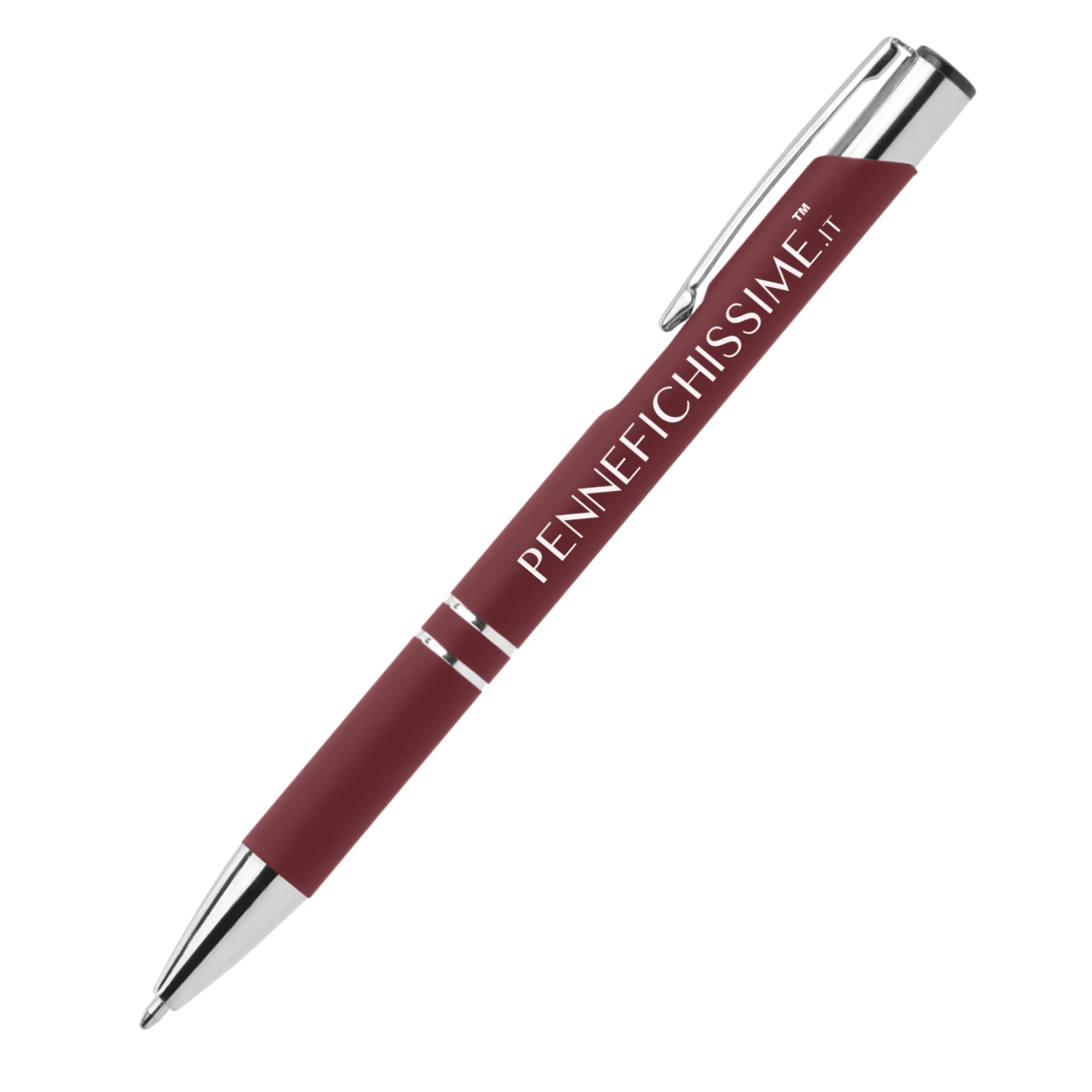 Penna personalizzata in alluminio soft touch bordeaux con logo inciso al laser