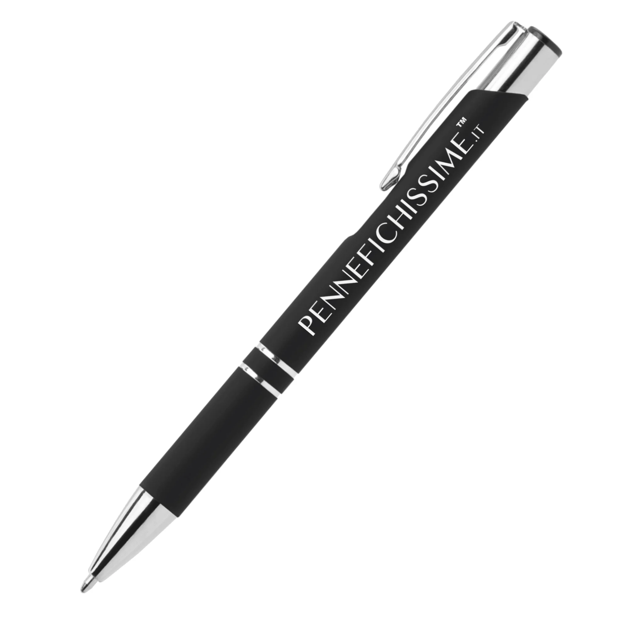 Penna personalizzata in alluminio soft touch nera con logo inciso al laser