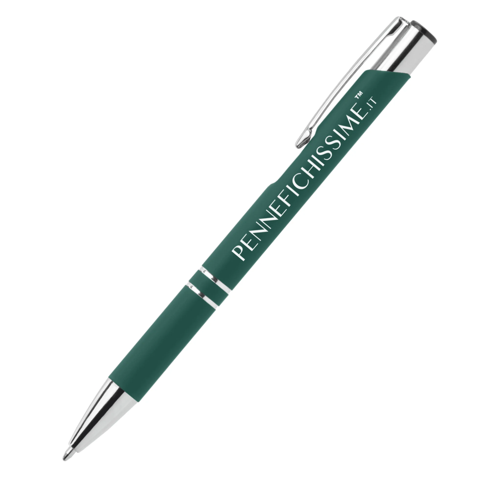 Penna personalizzata in alluminio soft touch verde scuro con logo inciso al laser