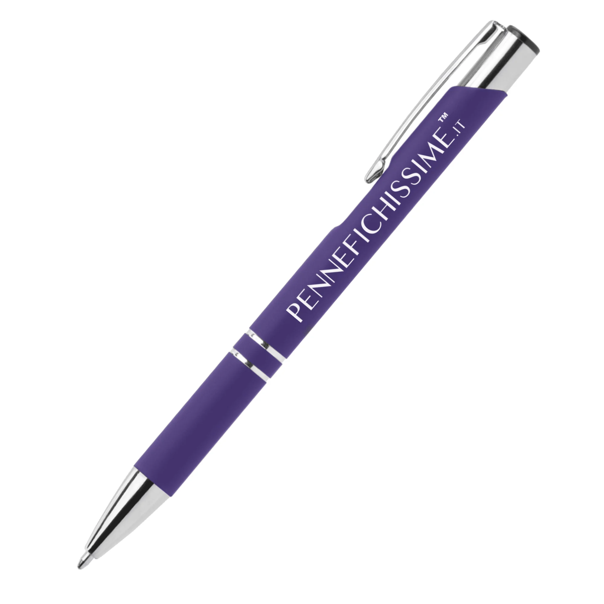 Penna personalizzata in alluminio soft touch viola scuro con logo inciso al laser