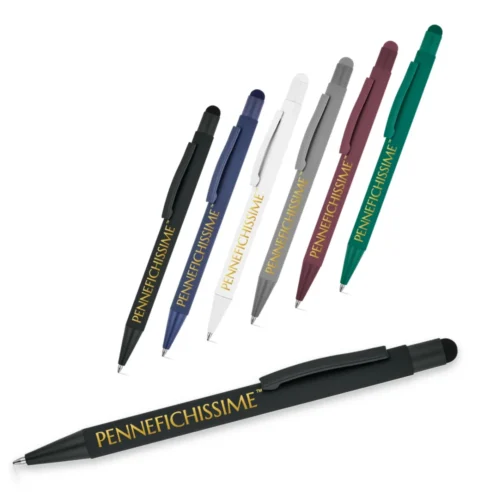 Penne personalizzate touch in alluminio riciclato gommato in 6 colori con logo stampato UV digitale