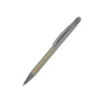 Penna personalizzata touch in alluminio riciclato gommato grigio con logo stampato UV digitale